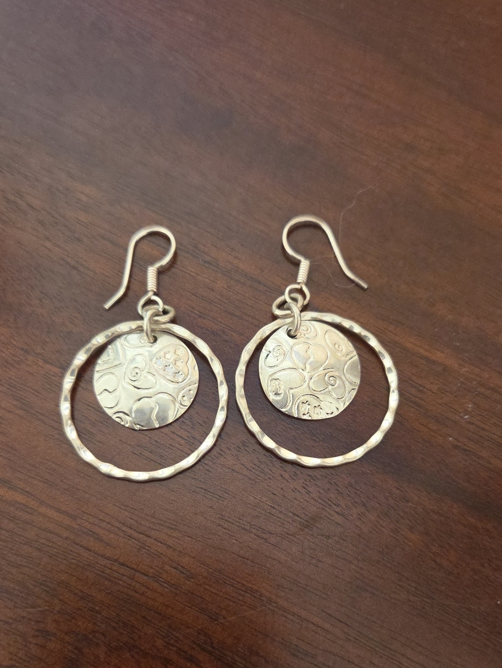 Silver Textured Hoop Drop Earrings - Women Jewelry